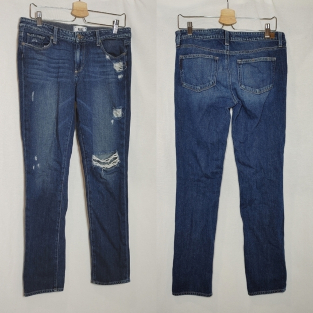 Paige Jeans Jimmy Jimmy Skinny Dark Wash‎ Distressed Slim Cotton Rayon Size 28